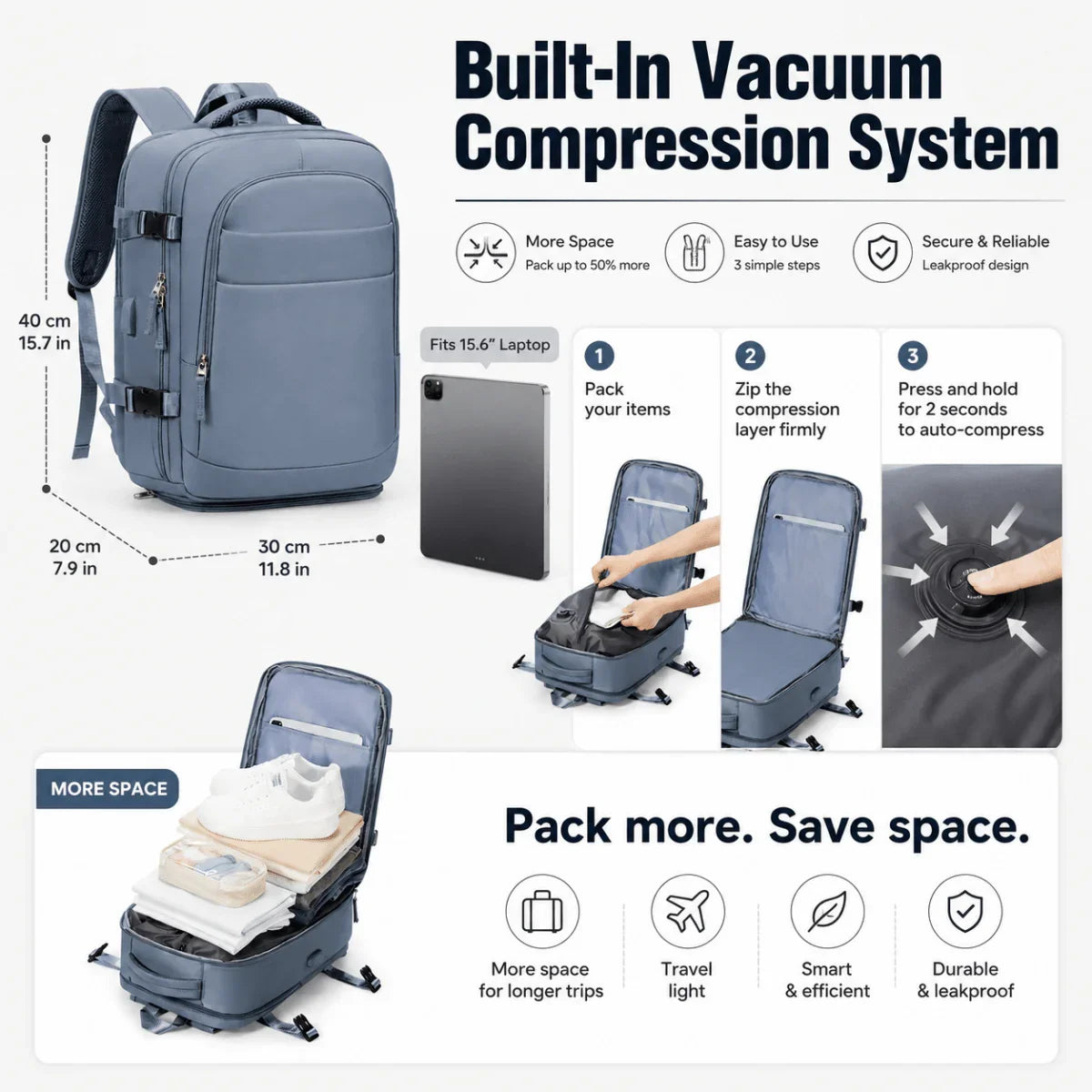 Airx® One - Touch Automatic Vacuum Backpack 40L Large Capacity - Airx® OFFICIAL