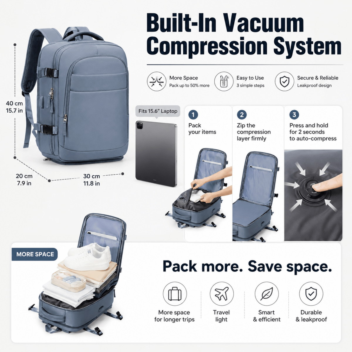 Airx® One - Touch Automatic Vacuum Backpack 40L Large Capacity - Airx® OFFICIAL